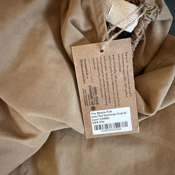 NWT The Simple Folk Workman overalls camel 8-9 years - Picture 2 of 3